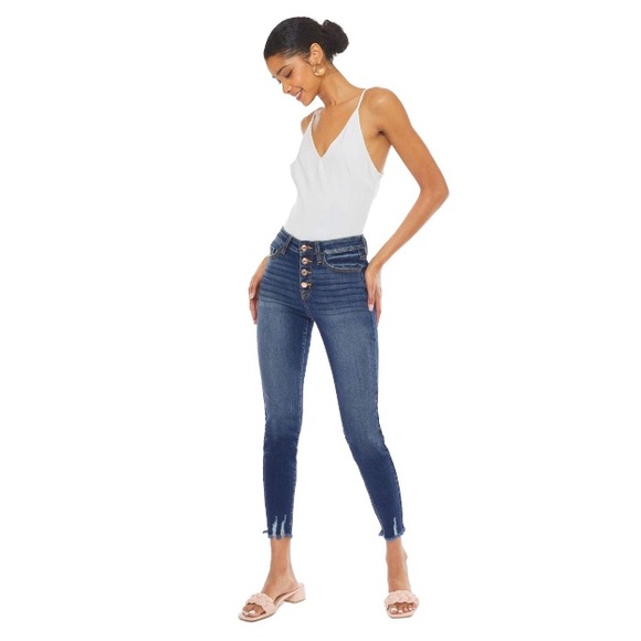 EUC Kancan Women's High Rise Distressed Super Skinny Blue Jeans Size 3 (25) - Picture 1 of 10